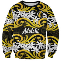 Personalised Cook Islands Aitutaki Sweatshirt Tiare Maori Polynesian Waves Tattoo