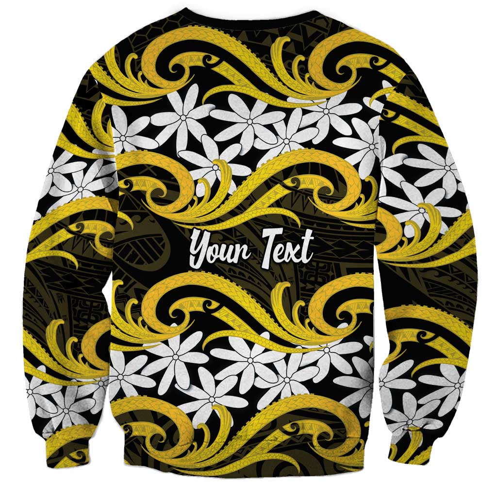 Personalised Cook Islands Aitutaki Sweatshirt Tiare Maori Polynesian Waves Tattoo