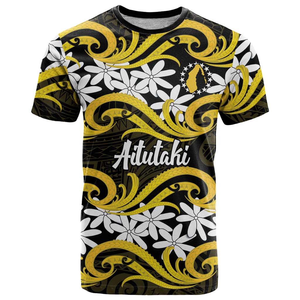 Personalised Cook Islands Aitutaki T Shirt Tiare Maori Polynesian Waves Tattoo LT14 Yellow - Polynesian Pride