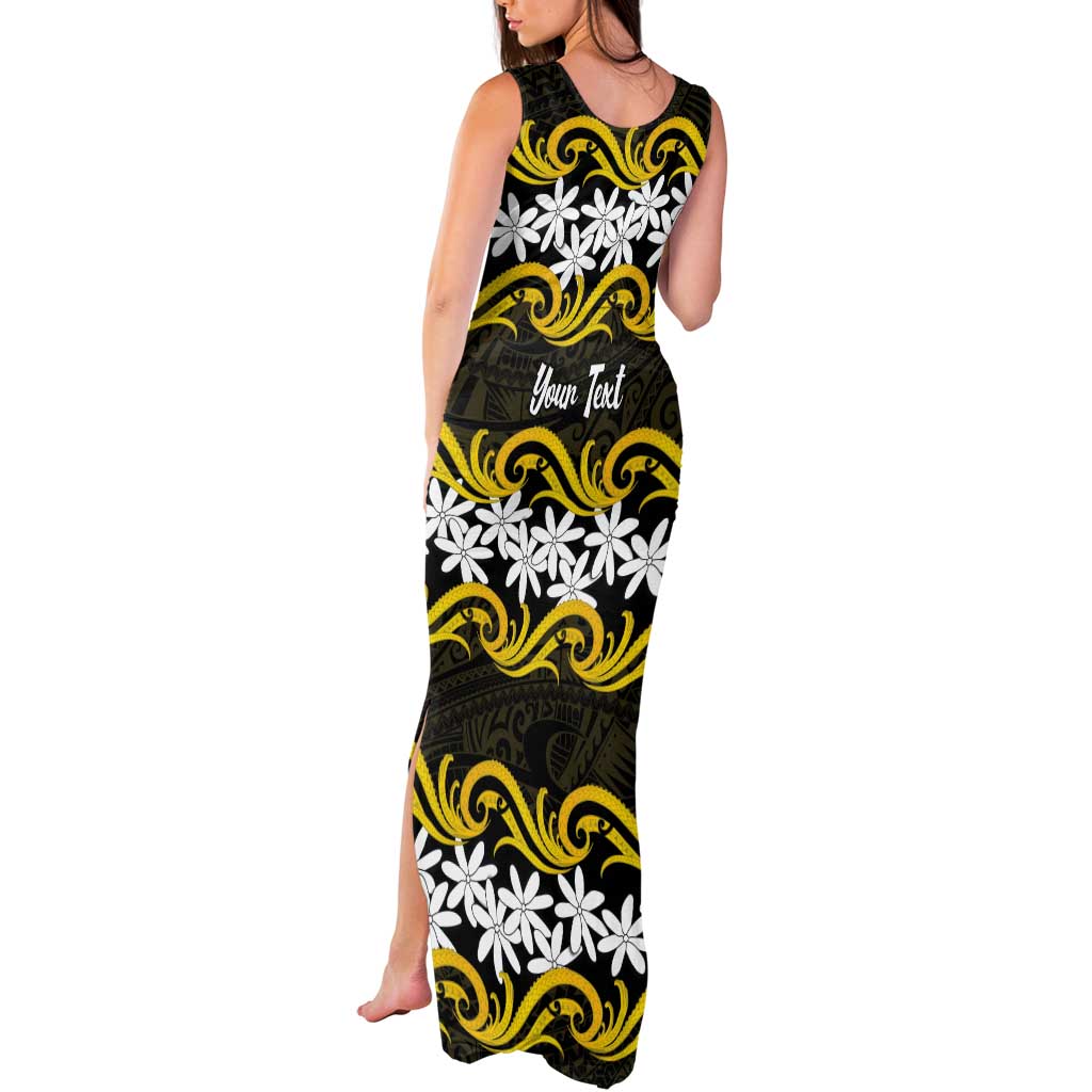 Personalised Cook Islands Aitutaki Tank Maxi Dress Tiare Maori Polynesian Waves Tattoo