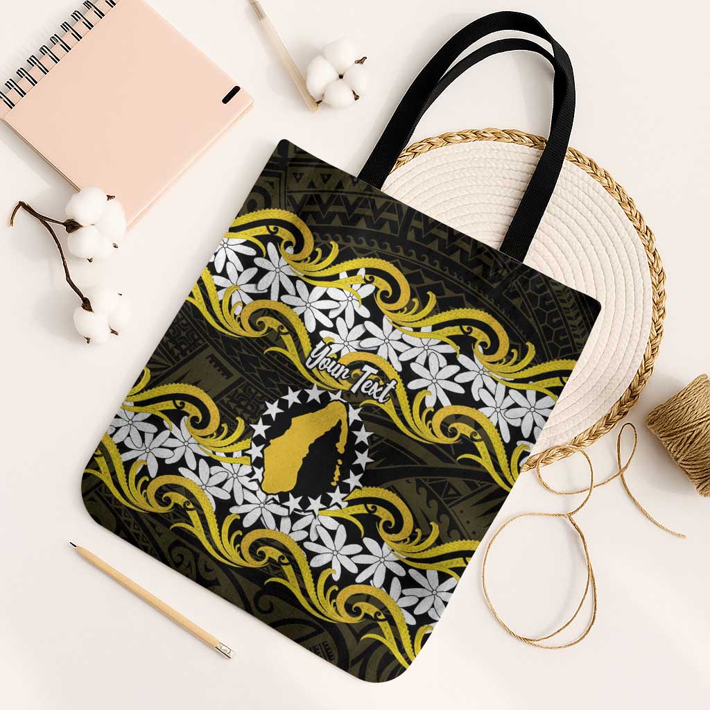 Personalised Cook Islands Aitutaki Tote Bag Tiare Maori Polynesian Waves Tattoo LT14 Black Strap One Size Yellow - Polynesian Pride