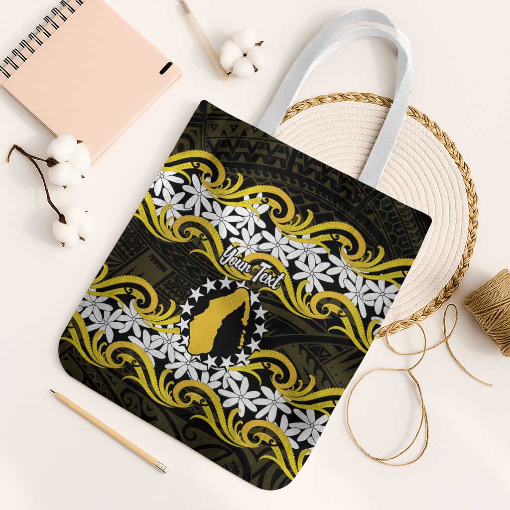 Personalised Cook Islands Aitutaki Tote Bag Tiare Maori Polynesian Waves Tattoo LT14 White Strap One Size Yellow - Polynesian Pride