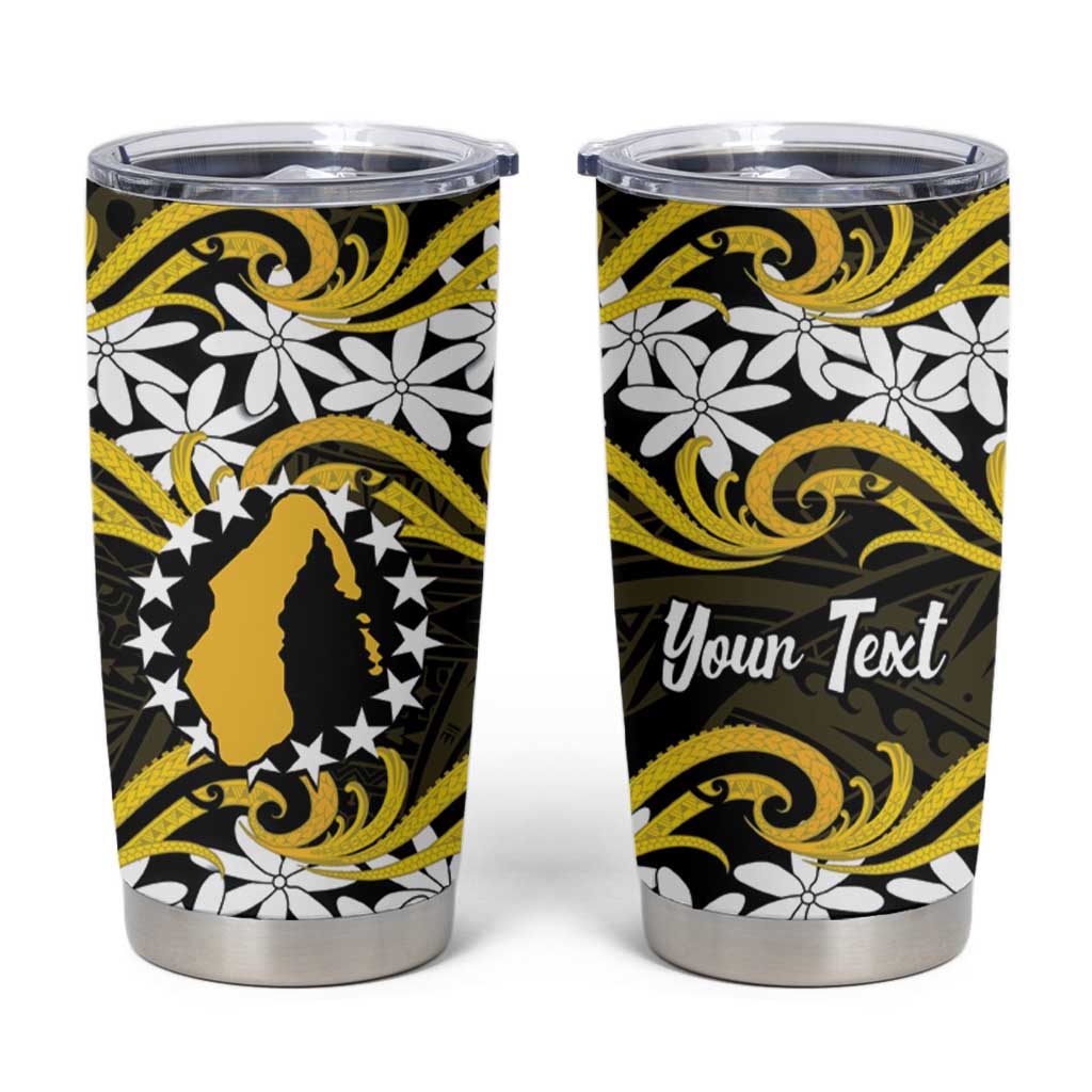 Personalised Cook Islands Aitutaki Tumbler Cup Tiare Maori Polynesian Waves Tattoo