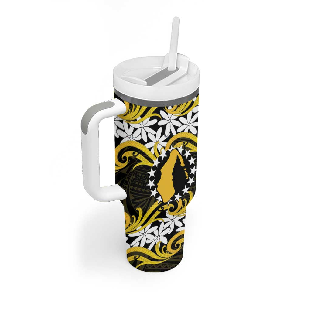 Personalised Cook Islands Aitutaki Tumbler With Handle Tiare Maori Polynesian Waves Tattoo LT14 - Polynesian Pride