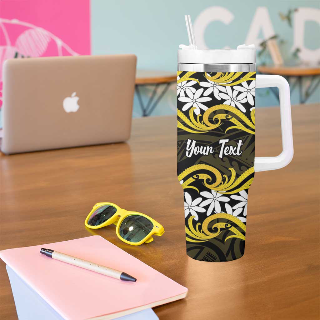 Personalised Cook Islands Aitutaki Tumbler With Handle Tiare Maori Polynesian Waves Tattoo LT14 - Polynesian Pride