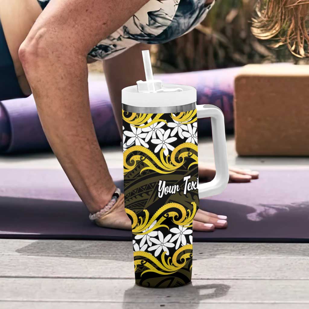 Personalised Cook Islands Aitutaki Tumbler With Handle Tiare Maori Polynesian Waves Tattoo LT14 - Polynesian Pride