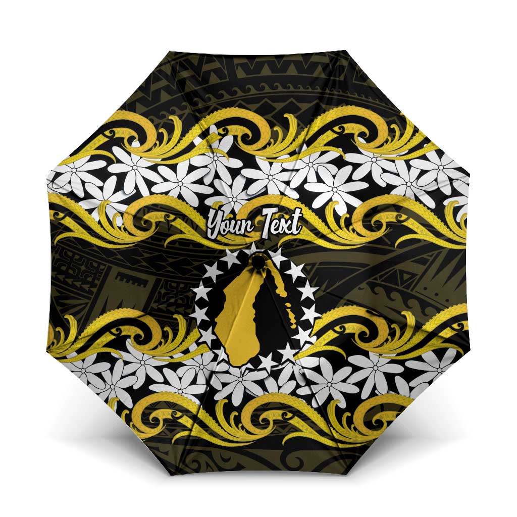 Personalised Cook Islands Aitutaki Umbrella Tiare Maori Polynesian Waves Tattoo LT14 One Size Folded 11.42 inch Opened Diameter 37.4 inch Yellow - Polynesian Pride