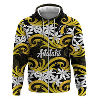 Personalised Cook Islands Aitutaki Zip Hoodie Tiare Maori Polynesian Waves Tattoo LT14 Zip Hoodie Yellow - Polynesian Pride