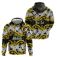 Personalised Cook Islands Aitutaki Zip Hoodie Tiare Maori Polynesian Waves Tattoo LT14 - Polynesian Pride