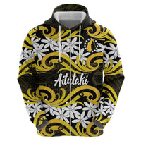 Personalised Cook Islands Aitutaki Zip Hoodie Tiare Maori Polynesian Waves Tattoo LT14 - Polynesian Pride