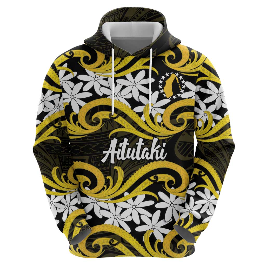 Personalised Cook Islands Aitutaki Zip Hoodie Tiare Maori Polynesian Waves Tattoo LT14 - Polynesian Pride