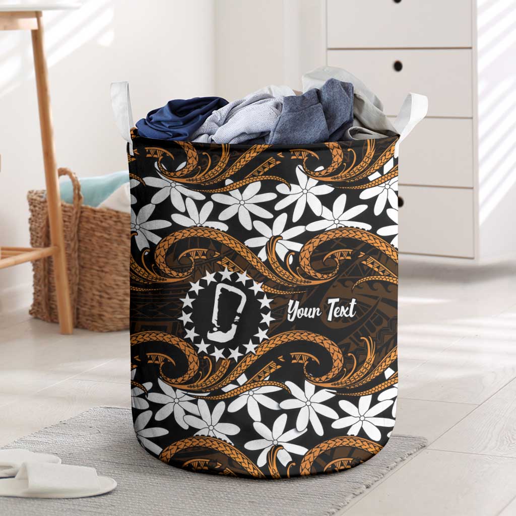 Personalised Cook Islands Rakahanga Laundry Basket Tiare Maori Polynesian Waves Tattoo LT14 Orange - Polynesian Pride