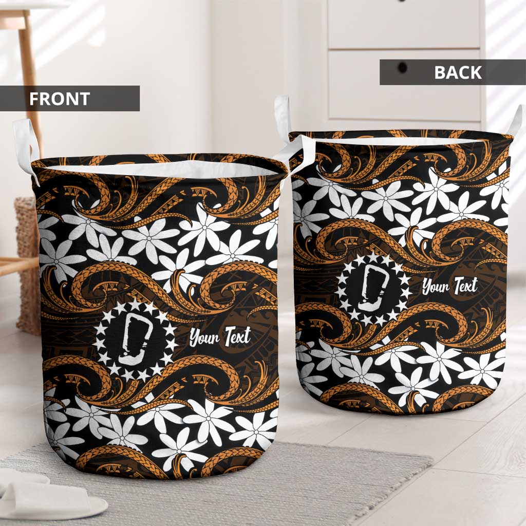 Personalised Cook Islands Rakahanga Laundry Basket Tiare Maori Polynesian Waves Tattoo LT14 - Polynesian Pride