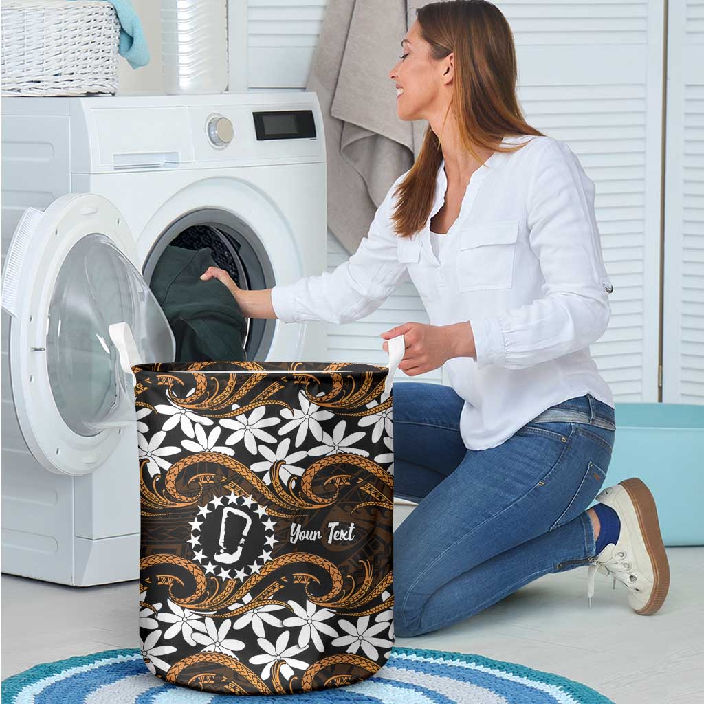 Personalised Cook Islands Rakahanga Laundry Basket Tiare Maori Polynesian Waves Tattoo LT14 - Polynesian Pride