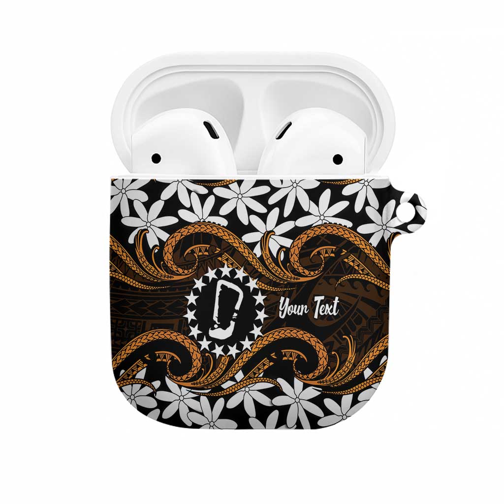 Personalised Cook Islands Rakahanga AirPods Case Tiare Maori Polynesian Waves Tattoo LT14 Orange - Polynesian Pride