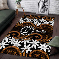 Personalised Cook Islands Rakahanga Area Rug Tiare Maori Polynesian Waves Tattoo LT14 Orange - Polynesian Pride
