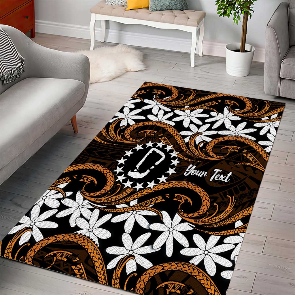 Personalised Cook Islands Rakahanga Area Rug Tiare Maori Polynesian Waves Tattoo LT14 - Polynesian Pride