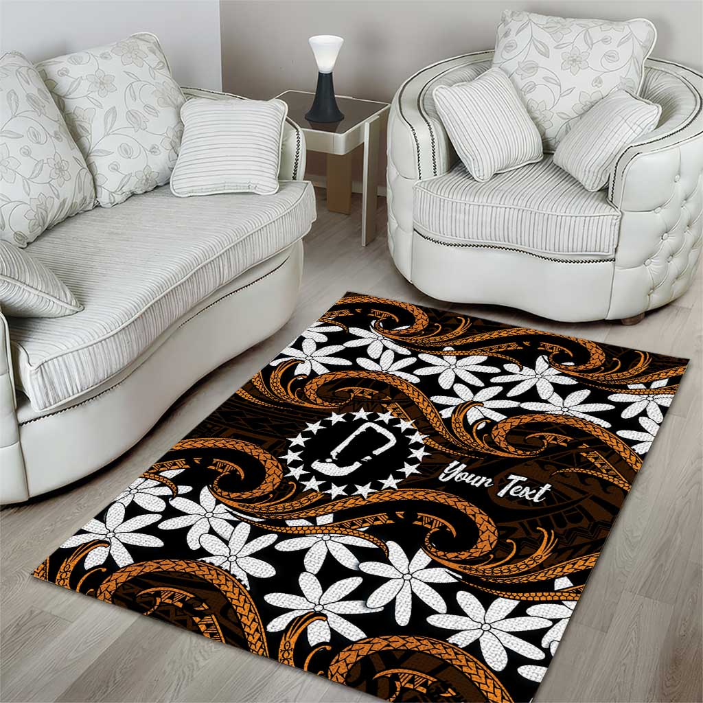 Personalised Cook Islands Rakahanga Area Rug Tiare Maori Polynesian Waves Tattoo LT14 - Polynesian Pride
