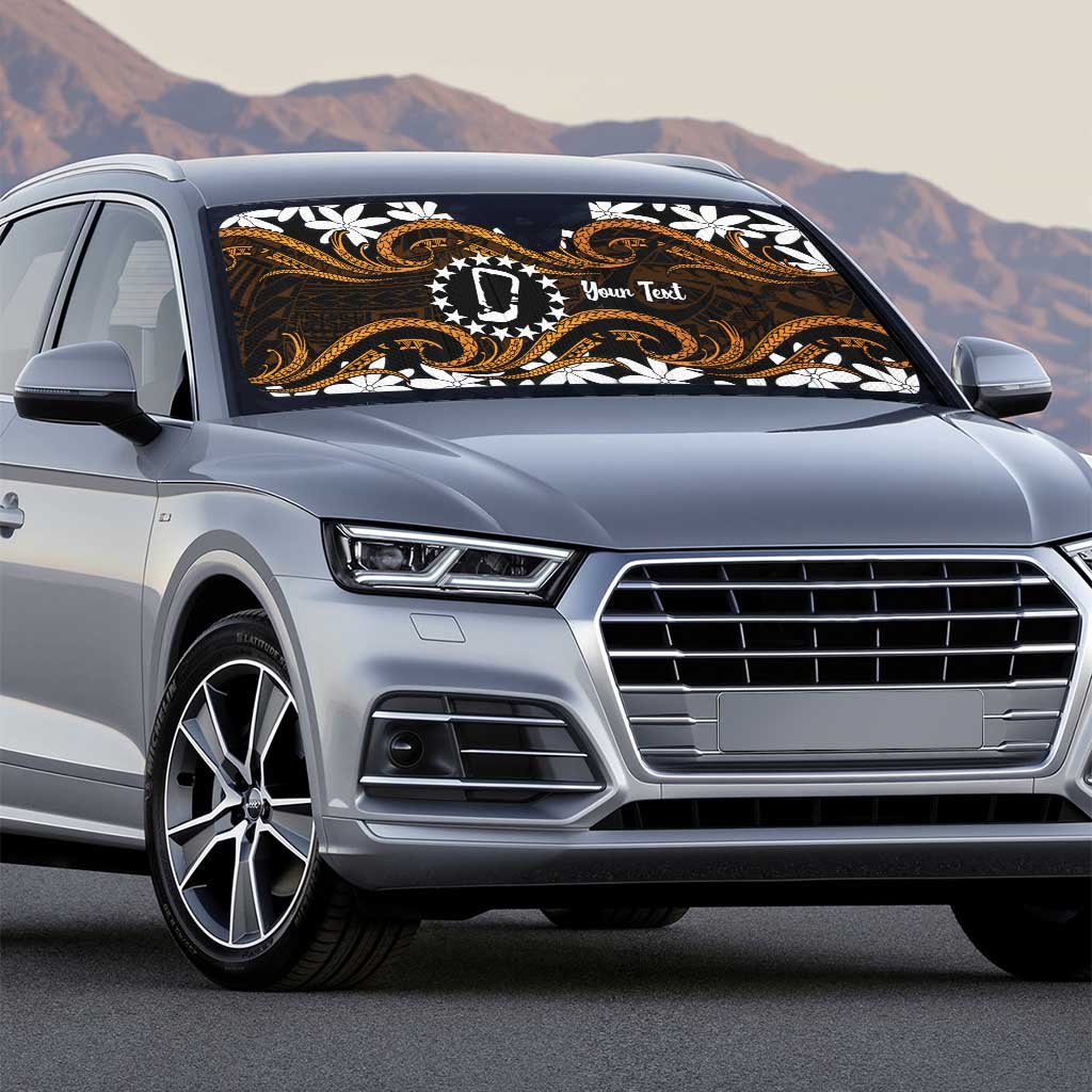 Personalised Cook Islands Rakahanga Auto Sun Shade Tiare Maori Polynesian Waves Tattoo LT14 - Polynesian Pride