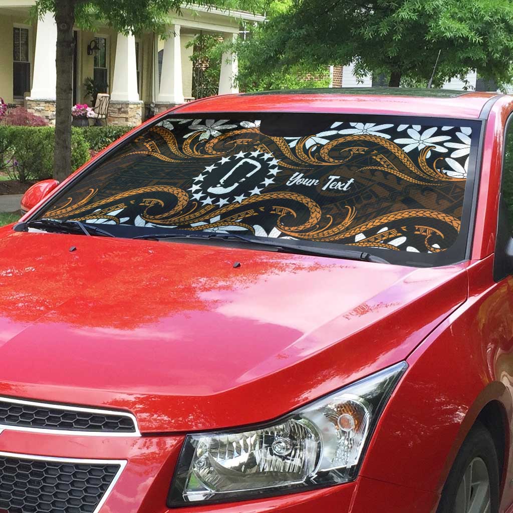 Personalised Cook Islands Rakahanga Auto Sun Shade Tiare Maori Polynesian Waves Tattoo LT14 - Polynesian Pride