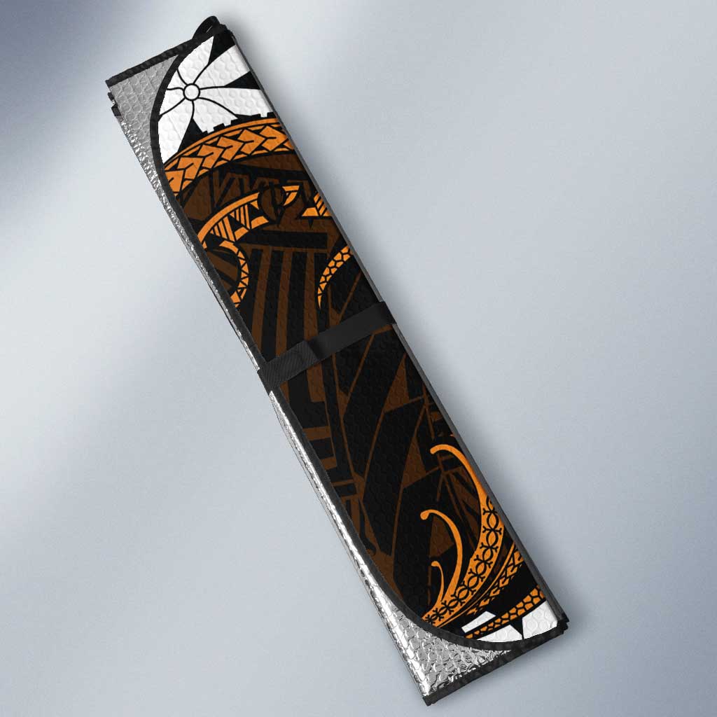 Personalised Cook Islands Rakahanga Auto Sun Shade Tiare Maori Polynesian Waves Tattoo LT14 - Polynesian Pride