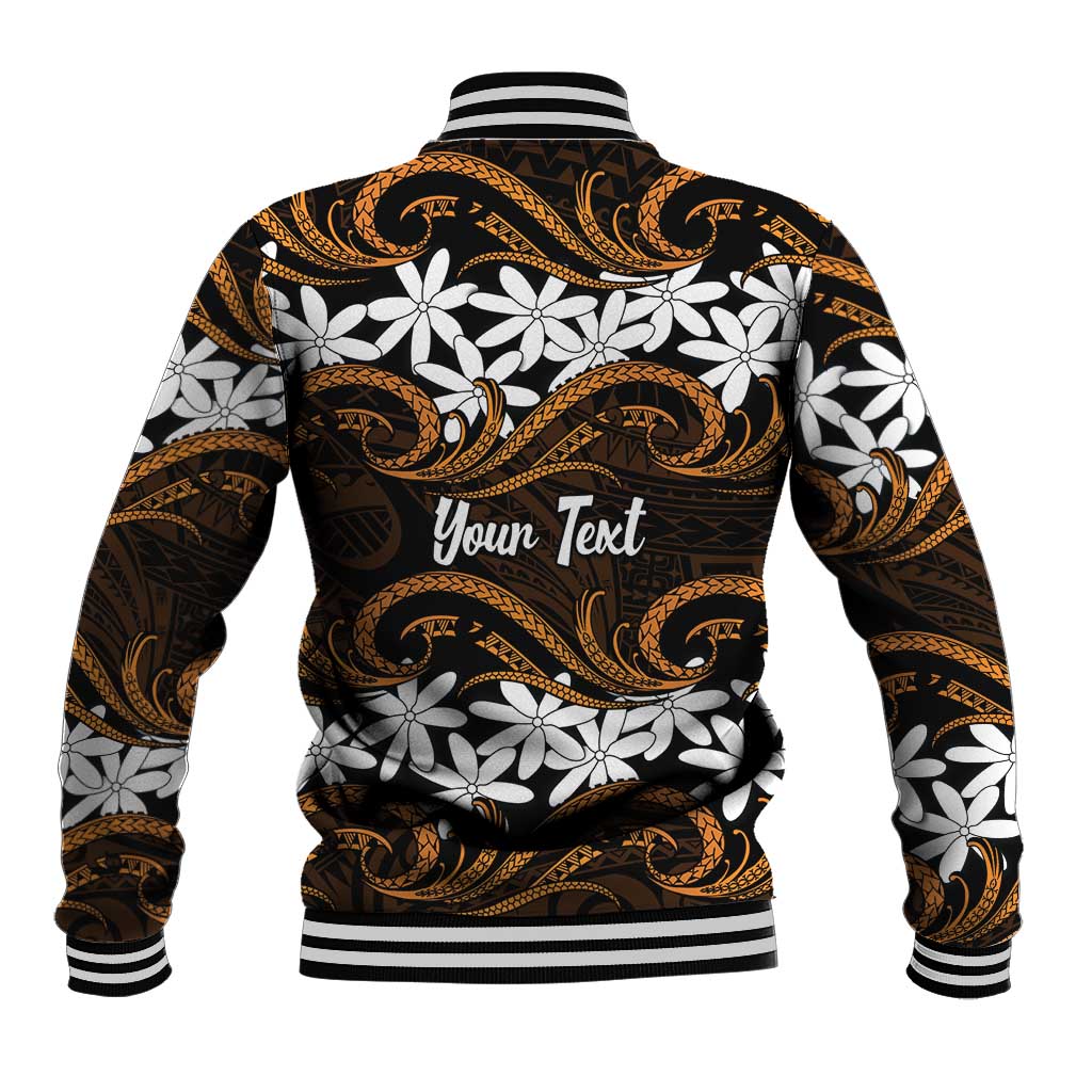 Personalised Cook Islands Rakahanga Baseball Jacket Tiare Maori Polynesian Waves Tattoo LT14 - Polynesian Pride
