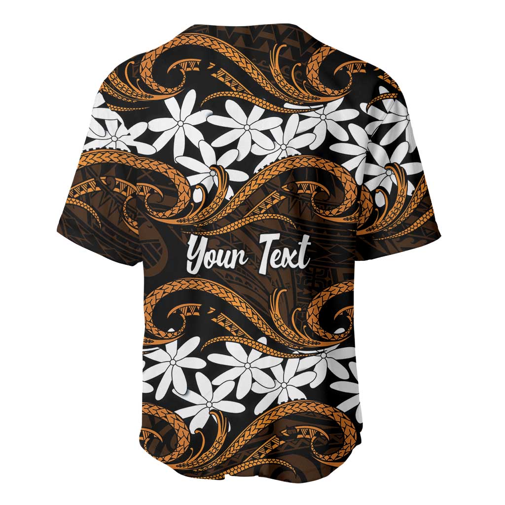Personalised Cook Islands Rakahanga Baseball Jersey Tiare Maori Polynesian Waves Tattoo