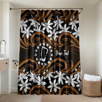 Personalised Cook Islands Rakahanga Bathroom Set Tiare Maori Polynesian Waves Tattoo LT14 Shower Curtain Only Orange - Polynesian Pride