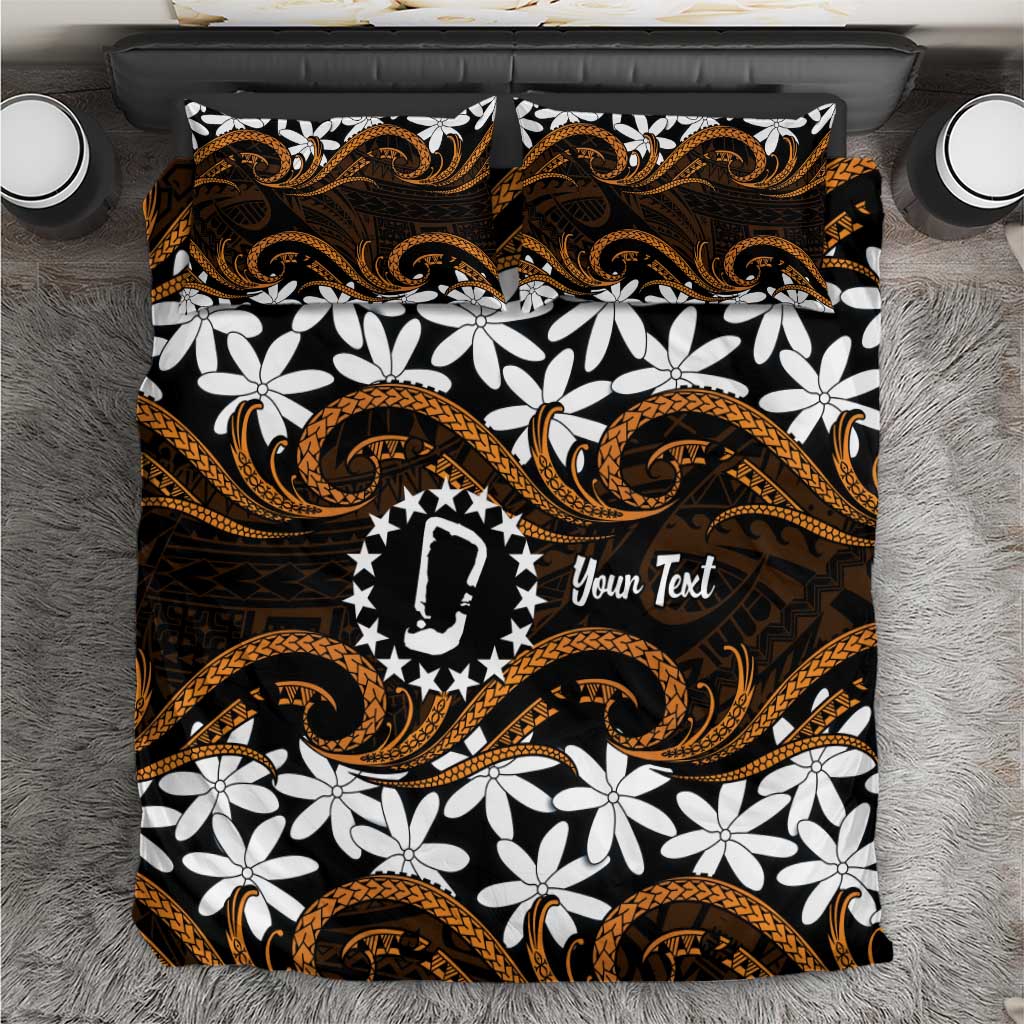 Personalised Cook Islands Rakahanga Bedding Set Tiare Maori Polynesian Waves Tattoo