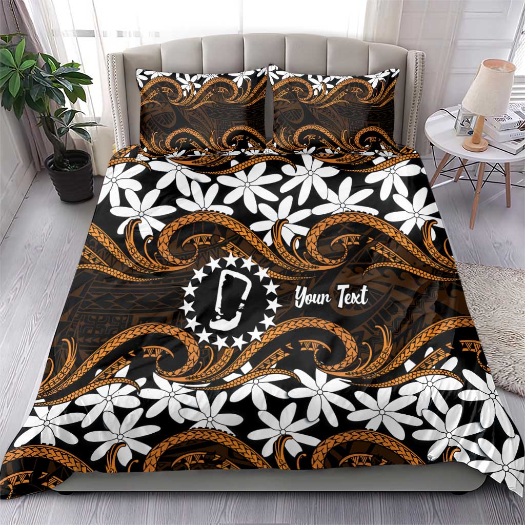 Personalised Cook Islands Rakahanga Bedding Set Tiare Maori Polynesian Waves Tattoo