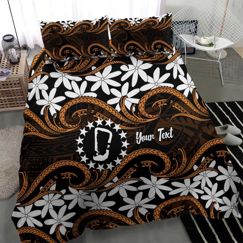 Personalised Cook Islands Rakahanga Bedding Set Tiare Maori Polynesian Waves Tattoo