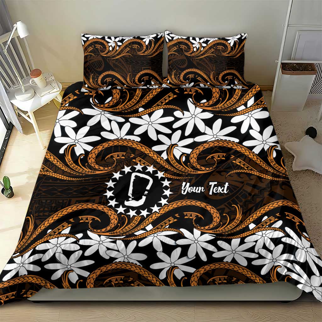 Personalised Cook Islands Rakahanga Bedding Set Tiare Maori Polynesian Waves Tattoo