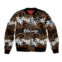 Personalised Cook Islands Rakahanga Bomber Jacket Tiare Maori Polynesian Waves Tattoo LT14 Unisex Orange - Polynesian Pride