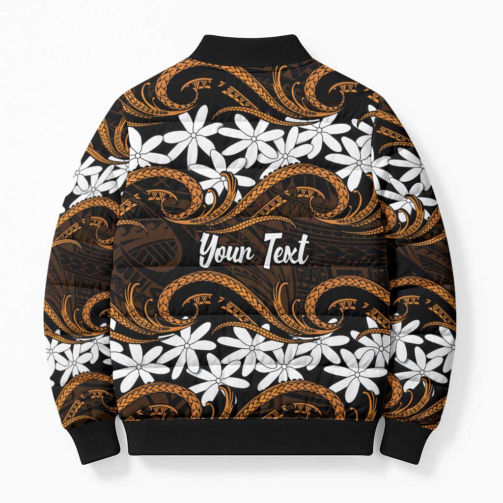Personalised Cook Islands Rakahanga Bomber Puffer Jacket Tiare Maori Polynesian Waves Tattoo LT14 - Polynesian Pride