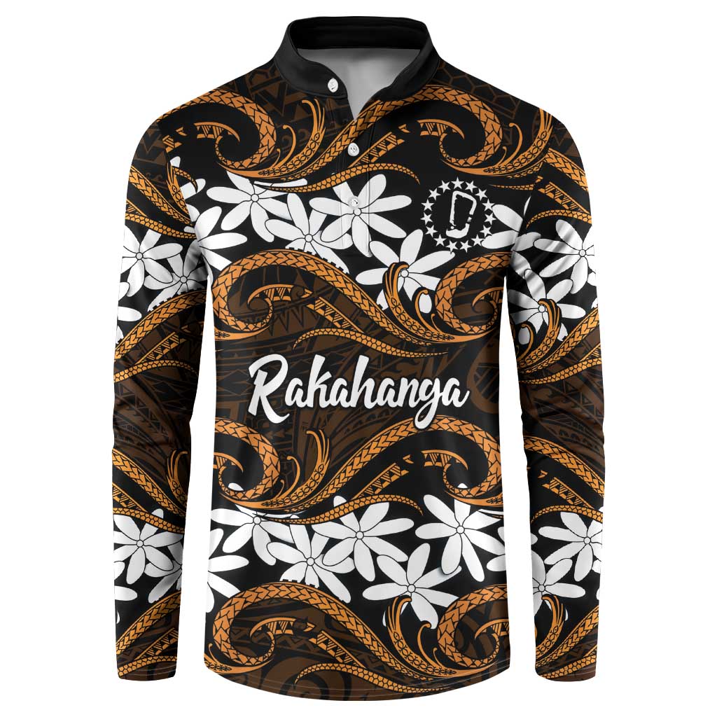 Personalised Cook Islands Rakahanga Button Sweatshirt Tiare Maori Polynesian Waves Tattoo LT14 Orange - Polynesian Pride