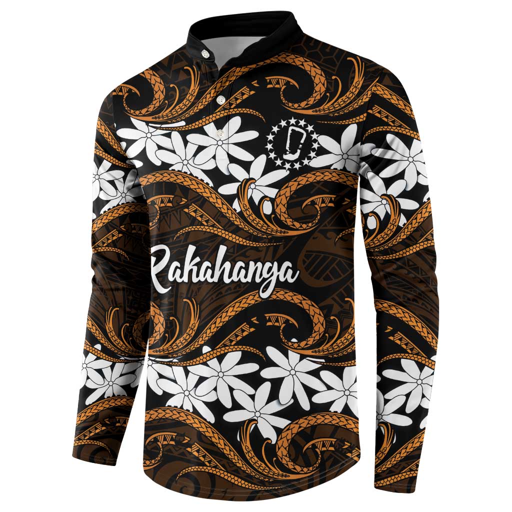 Personalised Cook Islands Rakahanga Button Sweatshirt Tiare Maori Polynesian Waves Tattoo LT14 - Polynesian Pride