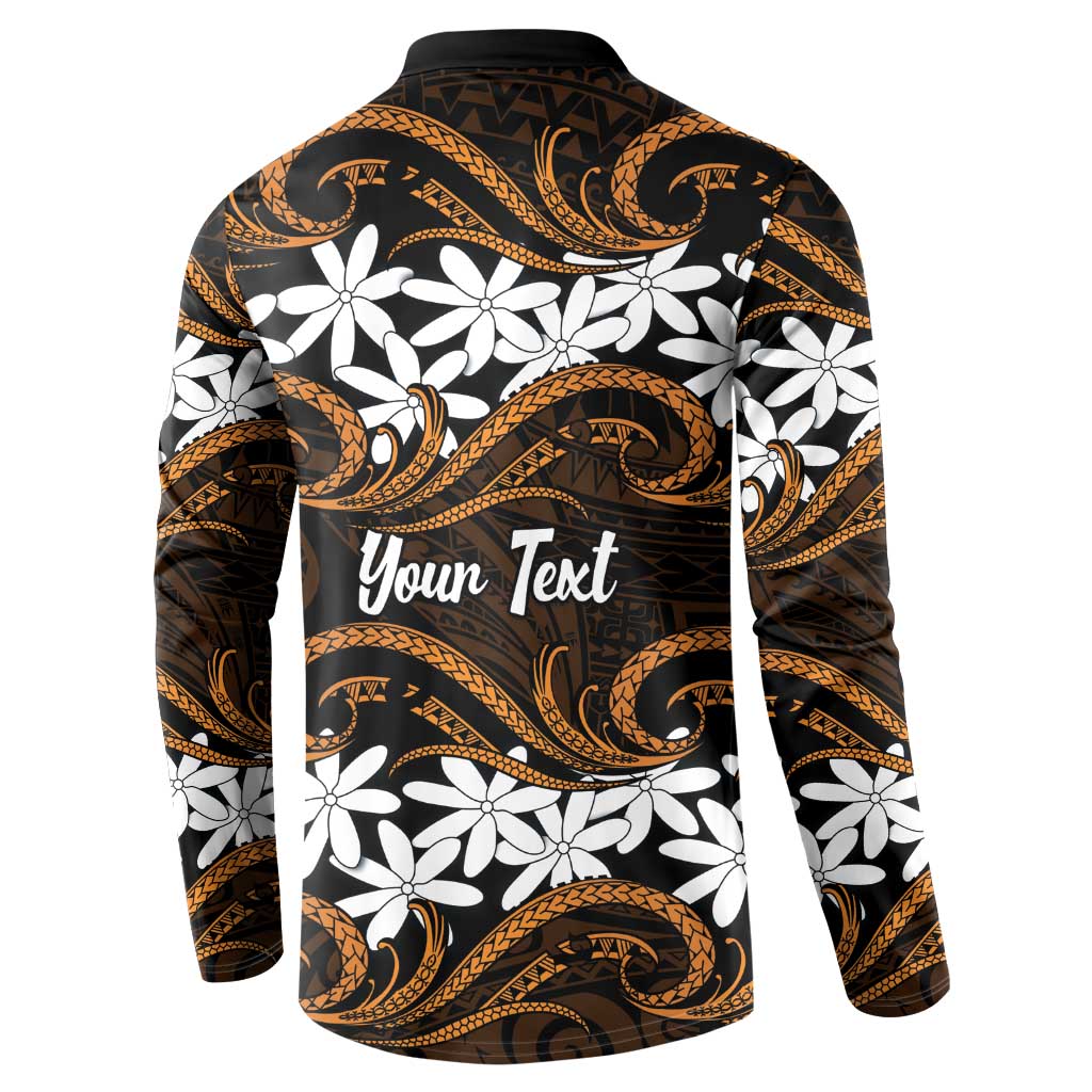 Personalised Cook Islands Rakahanga Button Sweatshirt Tiare Maori Polynesian Waves Tattoo LT14 - Polynesian Pride