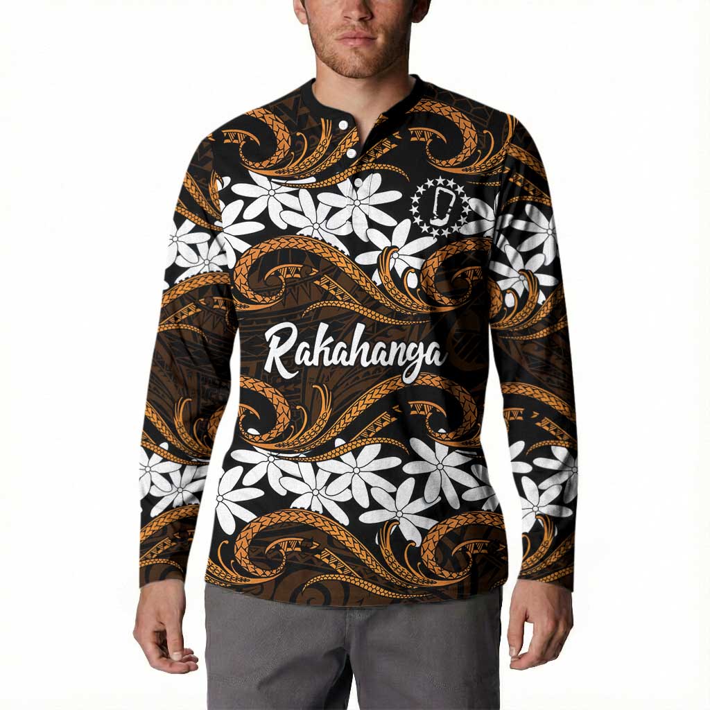 Personalised Cook Islands Rakahanga Button Sweatshirt Tiare Maori Polynesian Waves Tattoo LT14 - Polynesian Pride