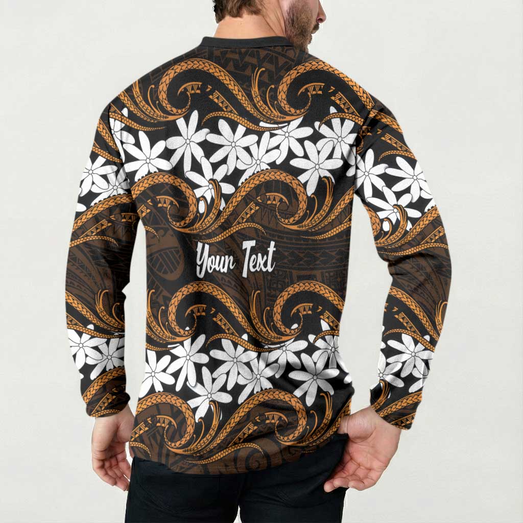 Personalised Cook Islands Rakahanga Button Sweatshirt Tiare Maori Polynesian Waves Tattoo LT14 - Polynesian Pride