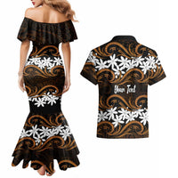 Personalised Cook Islands Rakahanga Couples Matching Mermaid Dress and Hawaiian Shirt Tiare Maori Polynesian Waves Tattoo