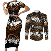 Personalised Cook Islands Rakahanga Couples Matching Short Sleeve Bodycon Dress and Long Sleeve Button Shirt Tiare Maori Polynesian Waves Tattoo