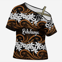 Personalised Cook Islands Rakahanga Cross Shoulder Shirt Tiare Maori Polynesian Waves Tattoo LT14 Female Orange - Polynesian Pride