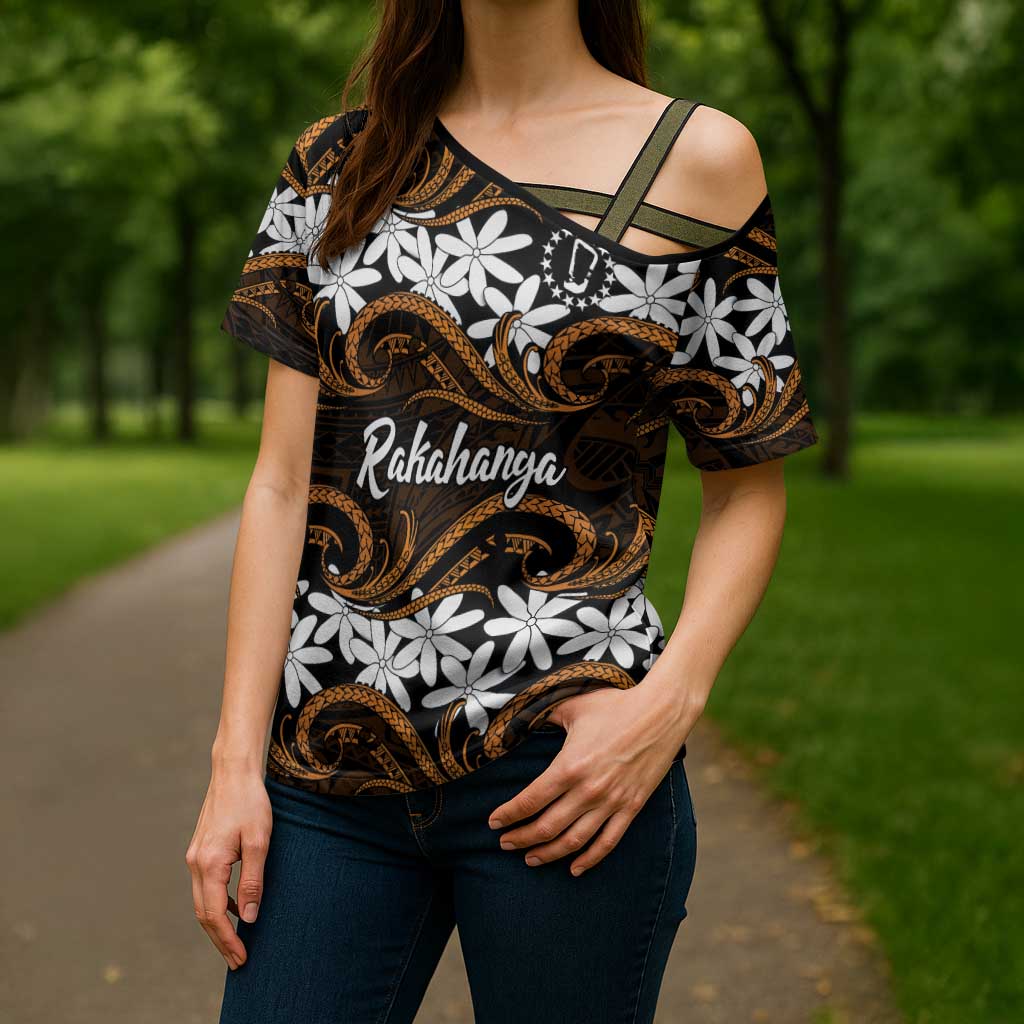 Personalised Cook Islands Rakahanga Cross Shoulder Shirt Tiare Maori Polynesian Waves Tattoo LT14 - Polynesian Pride