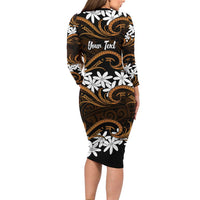 Personalised Cook Islands Rakahanga Family Matching Long Sleeve Bodycon Dress and Hawaiian Shirt Tiare Maori Polynesian Waves Tattoo