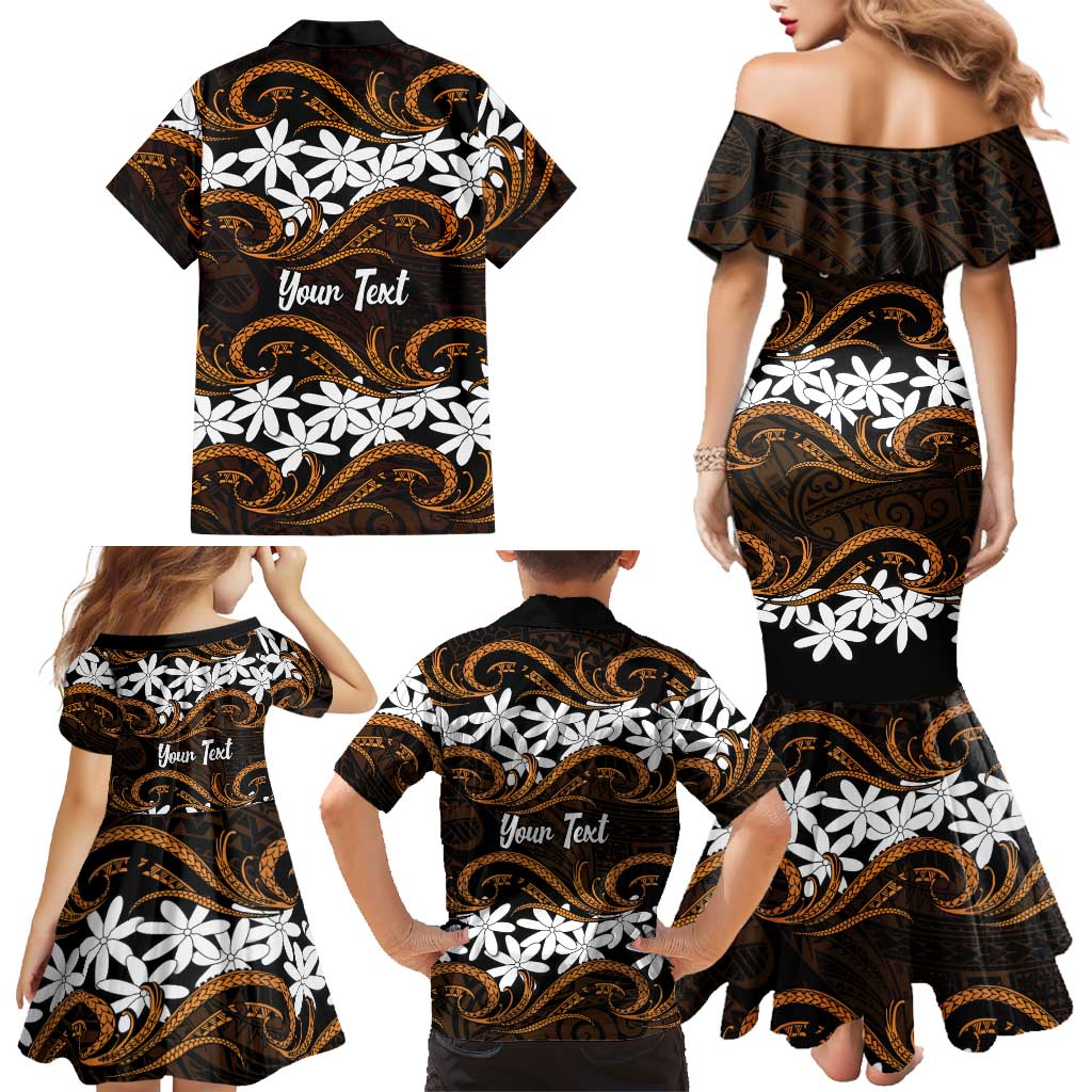 Personalised Cook Islands Rakahanga Family Matching Mermaid Dress and Hawaiian Shirt Tiare Maori Polynesian Waves Tattoo