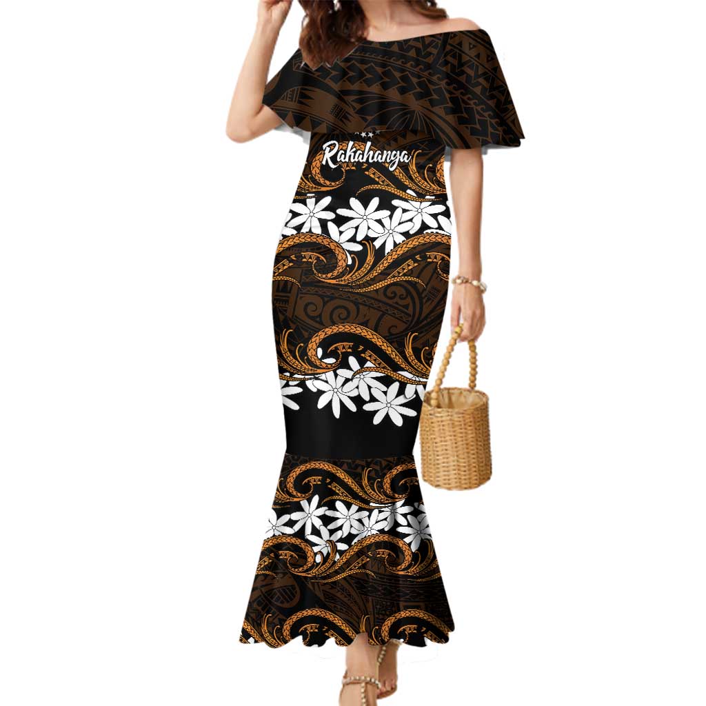 Personalised Cook Islands Rakahanga Family Matching Mermaid Dress and Hawaiian Shirt Tiare Maori Polynesian Waves Tattoo