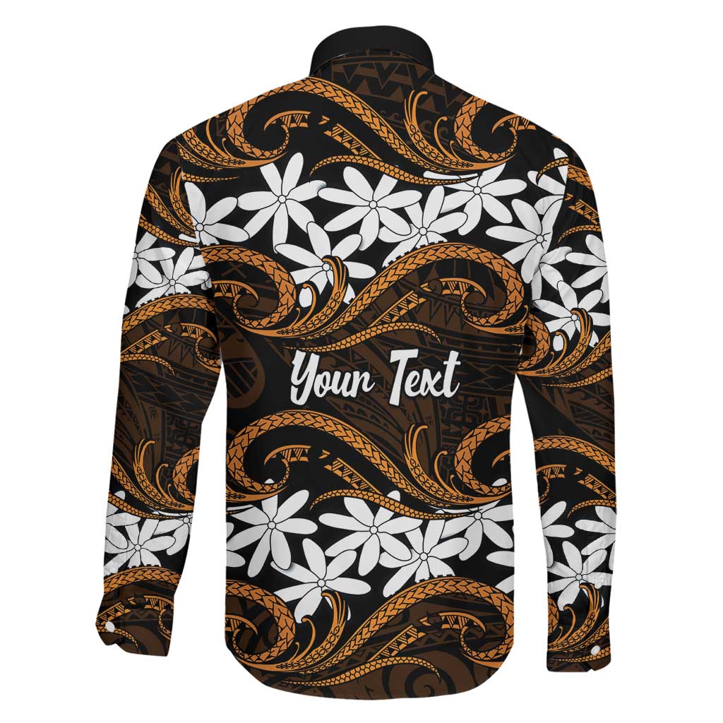 Personalised Cook Islands Rakahanga Family Matching Off The Shoulder Long Sleeve Dress and Hawaiian Shirt Tiare Maori Polynesian Waves Tattoo
