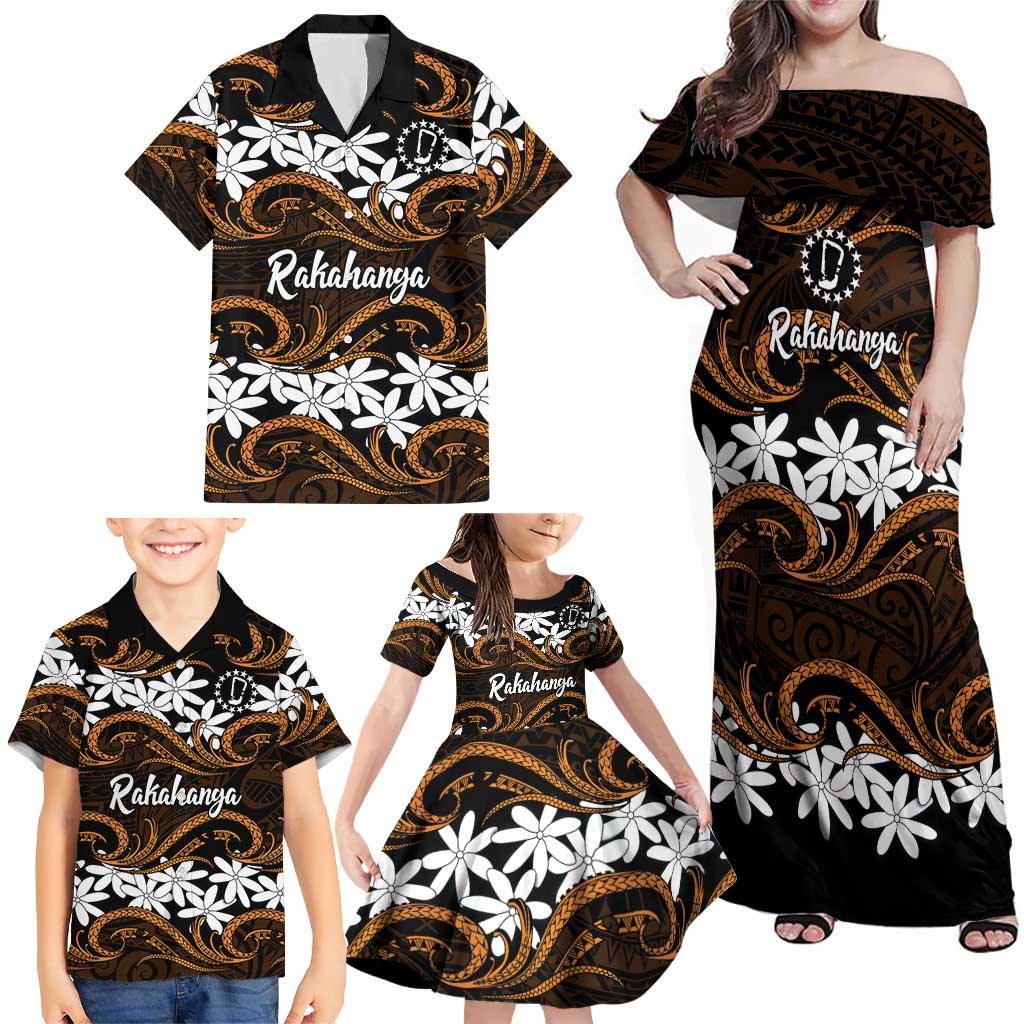 Personalised Cook Islands Rakahanga Family Matching Off Shoulder Maxi Dress and Hawaiian Shirt Tiare Maori Polynesian Waves Tattoo LT14 - Polynesian Pride