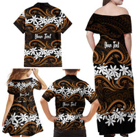 Personalised Cook Islands Rakahanga Family Matching Off Shoulder Maxi Dress and Hawaiian Shirt Tiare Maori Polynesian Waves Tattoo