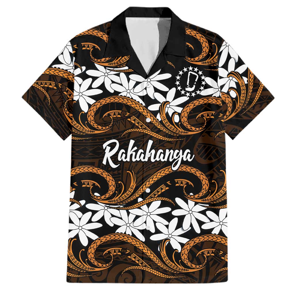 Personalised Cook Islands Rakahanga Family Matching Off Shoulder Short Dress and Hawaiian Shirt Tiare Maori Polynesian Waves Tattoo